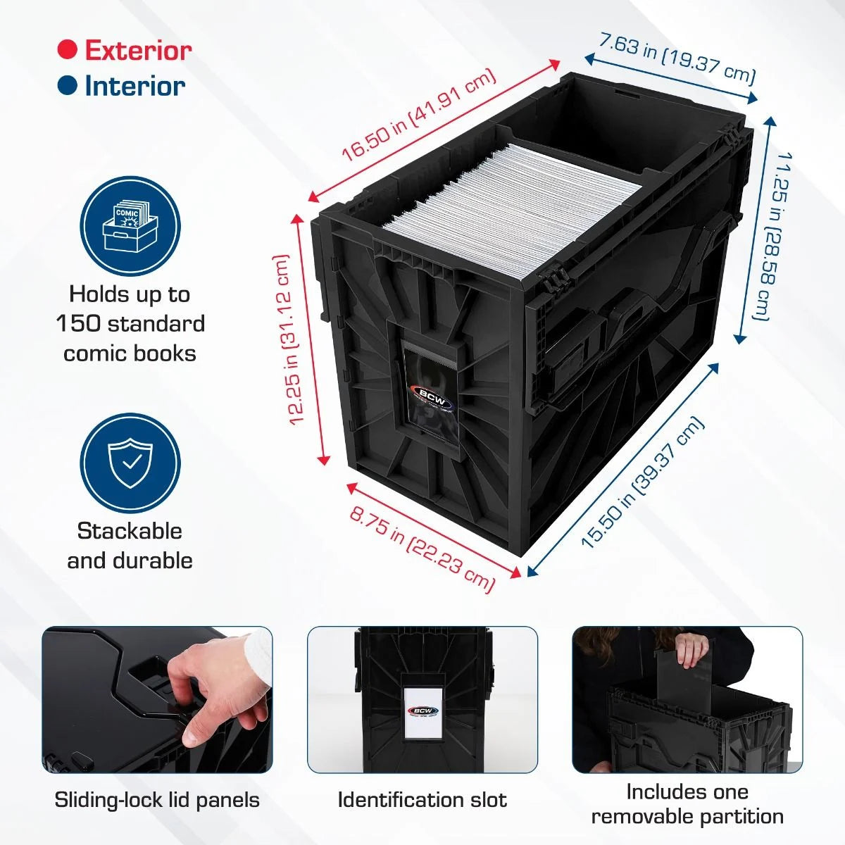 Short Comic Book Plastic Bin - Black