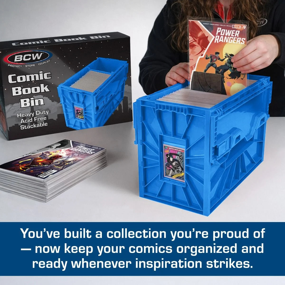 Short Comic Book Plastic Bin - Blue