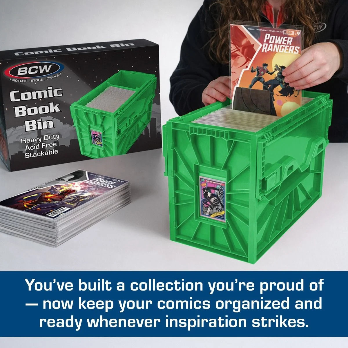 Short Comic Book Plastic Bin - Green