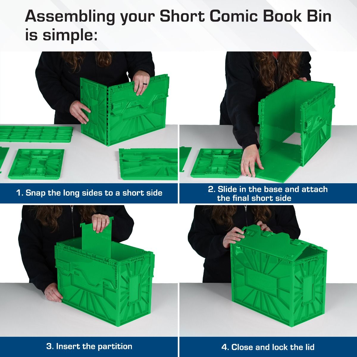 Short Comic Book Plastic Bin - Green