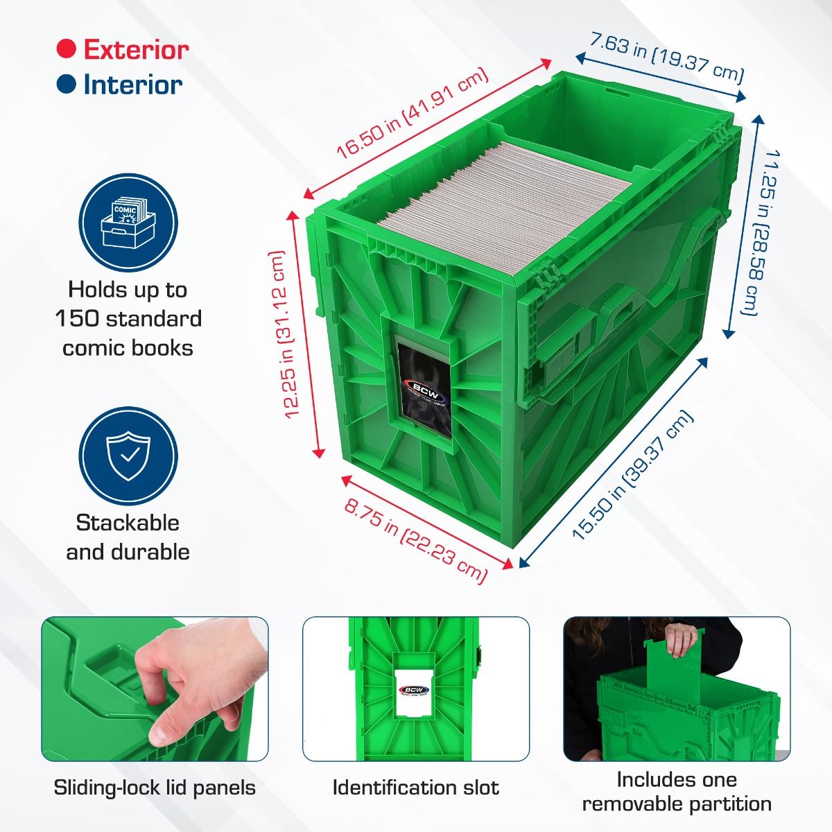 Short Comic Book Plastic Bin - Green