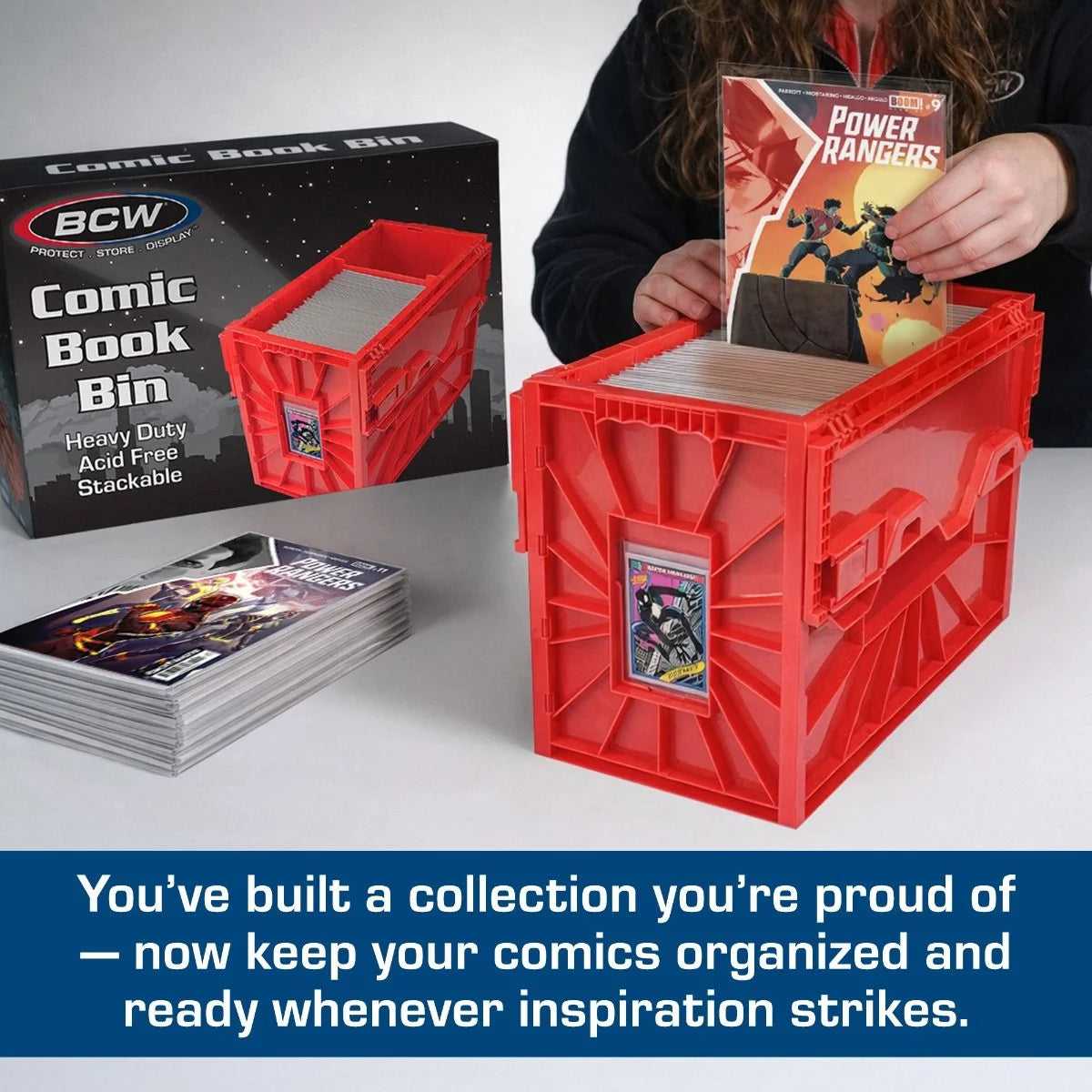 Short Comic Book Plastic Bin - Red