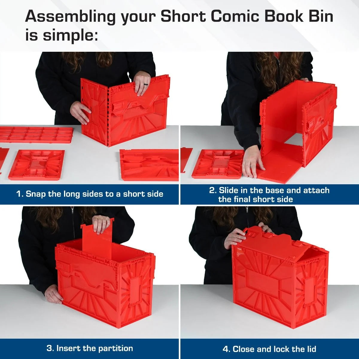 Short Comic Book Plastic Bin - Red