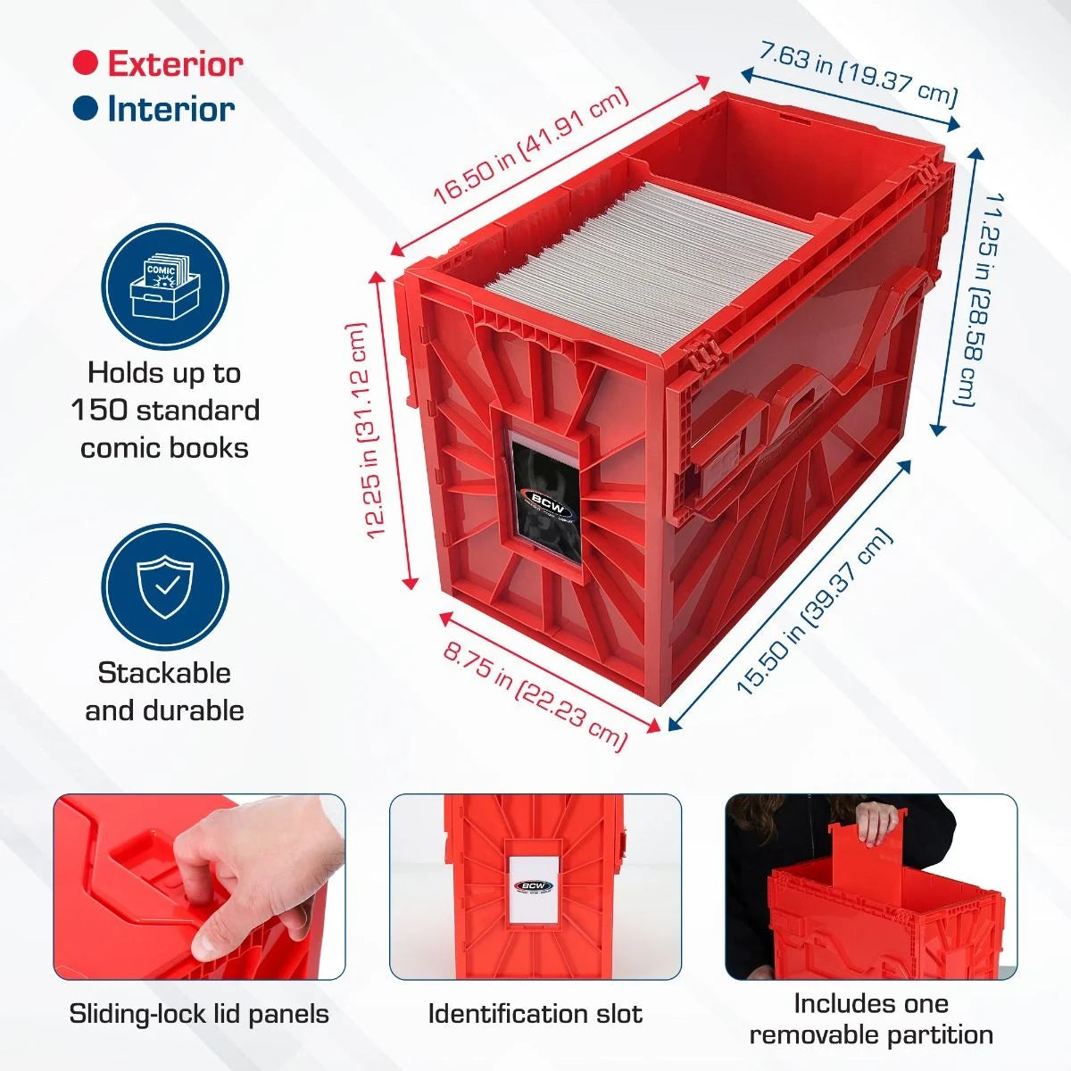 Short Comic Book Plastic Bin - Red