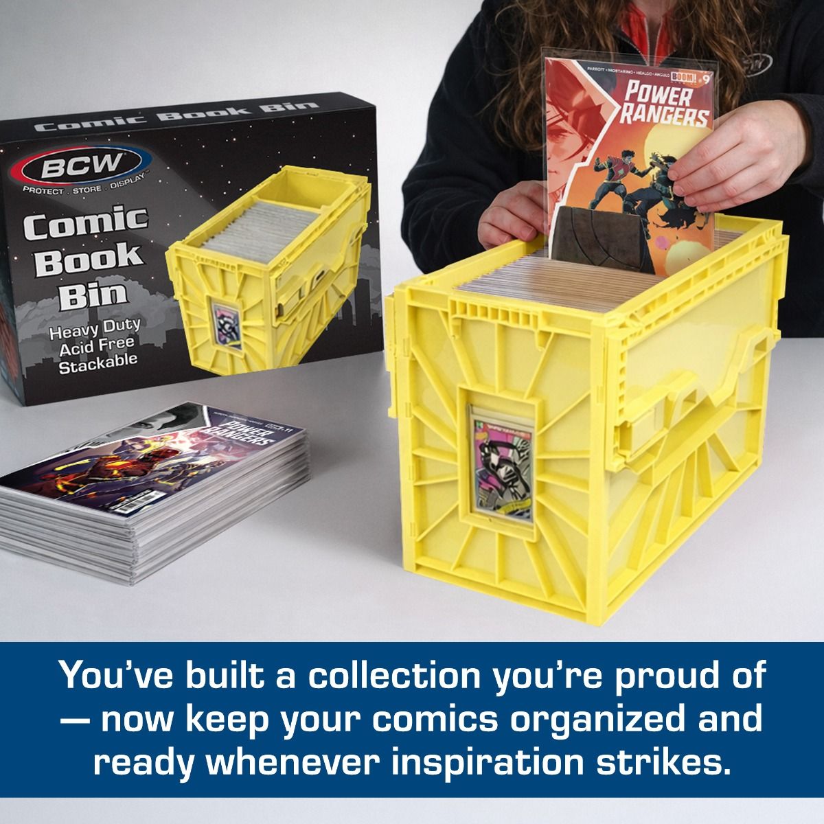 Short Comic Book Plastic Bin - Yellow