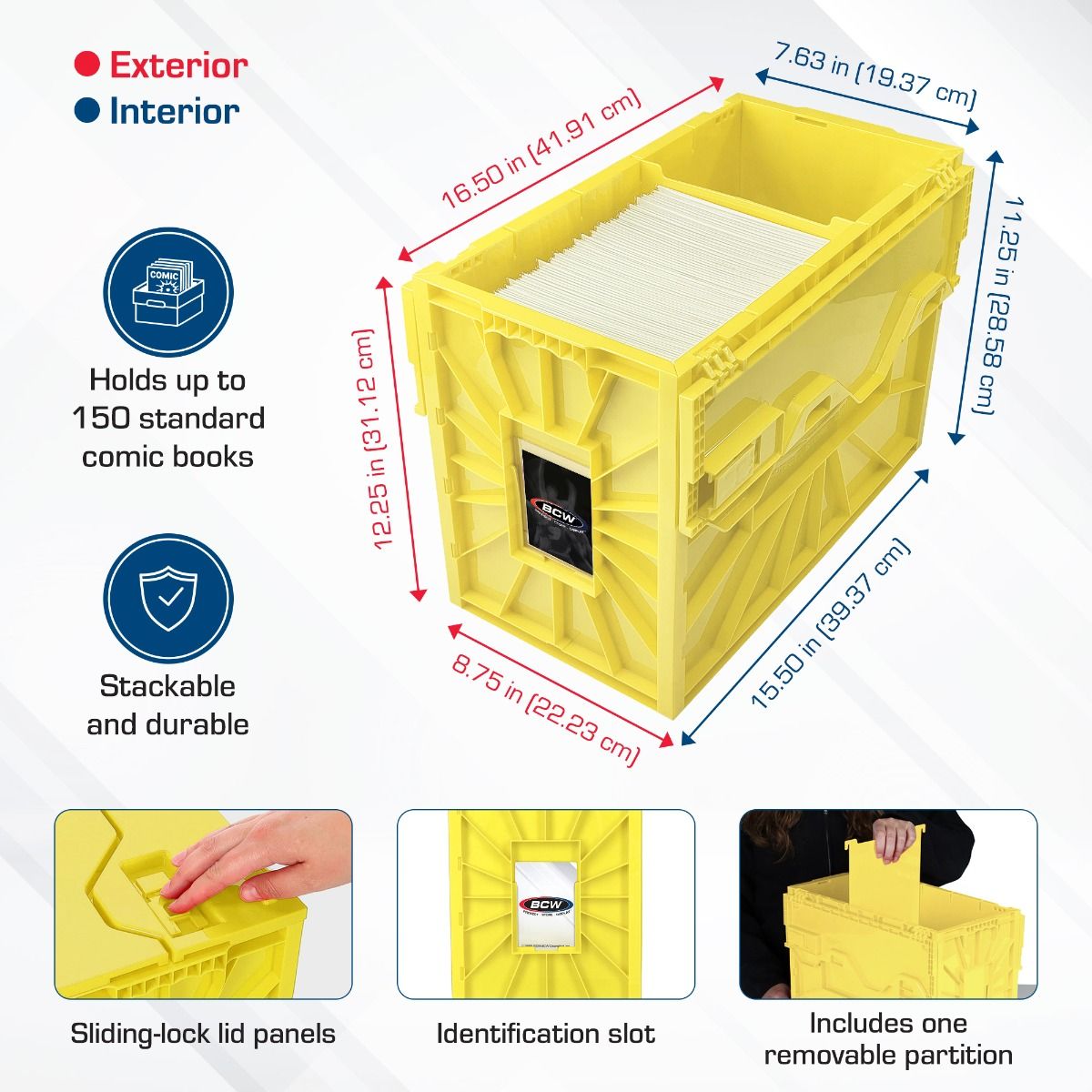 Short Comic Book Plastic Bin - Yellow