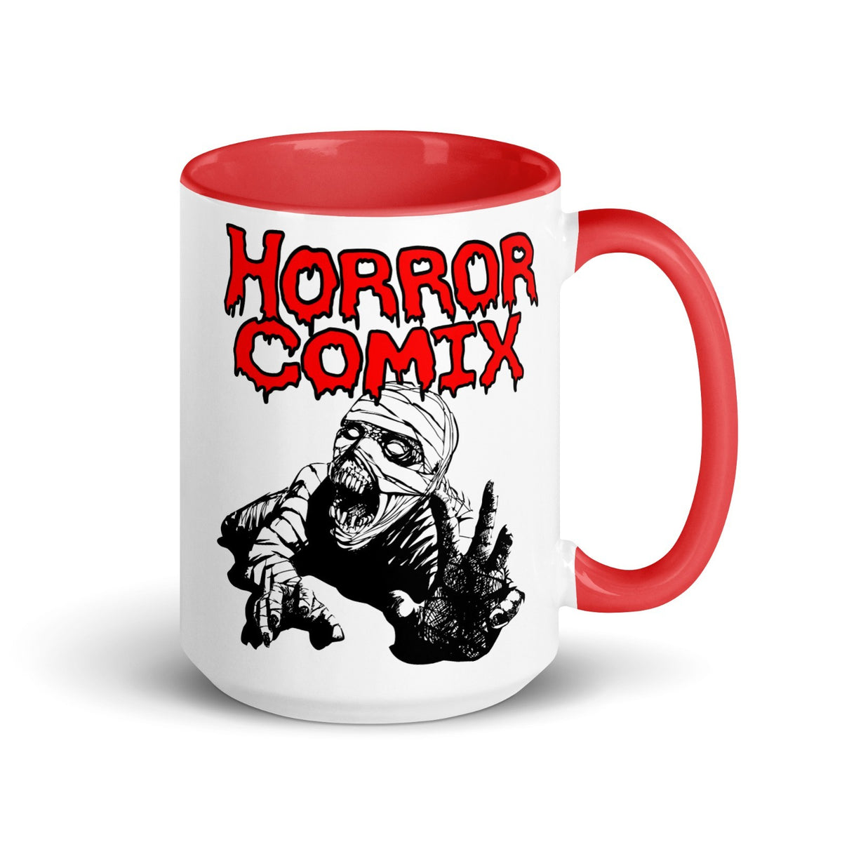 Horror Comix Mummy Mug with Red Handle & Inside - Microwave/Dishwasher Safe