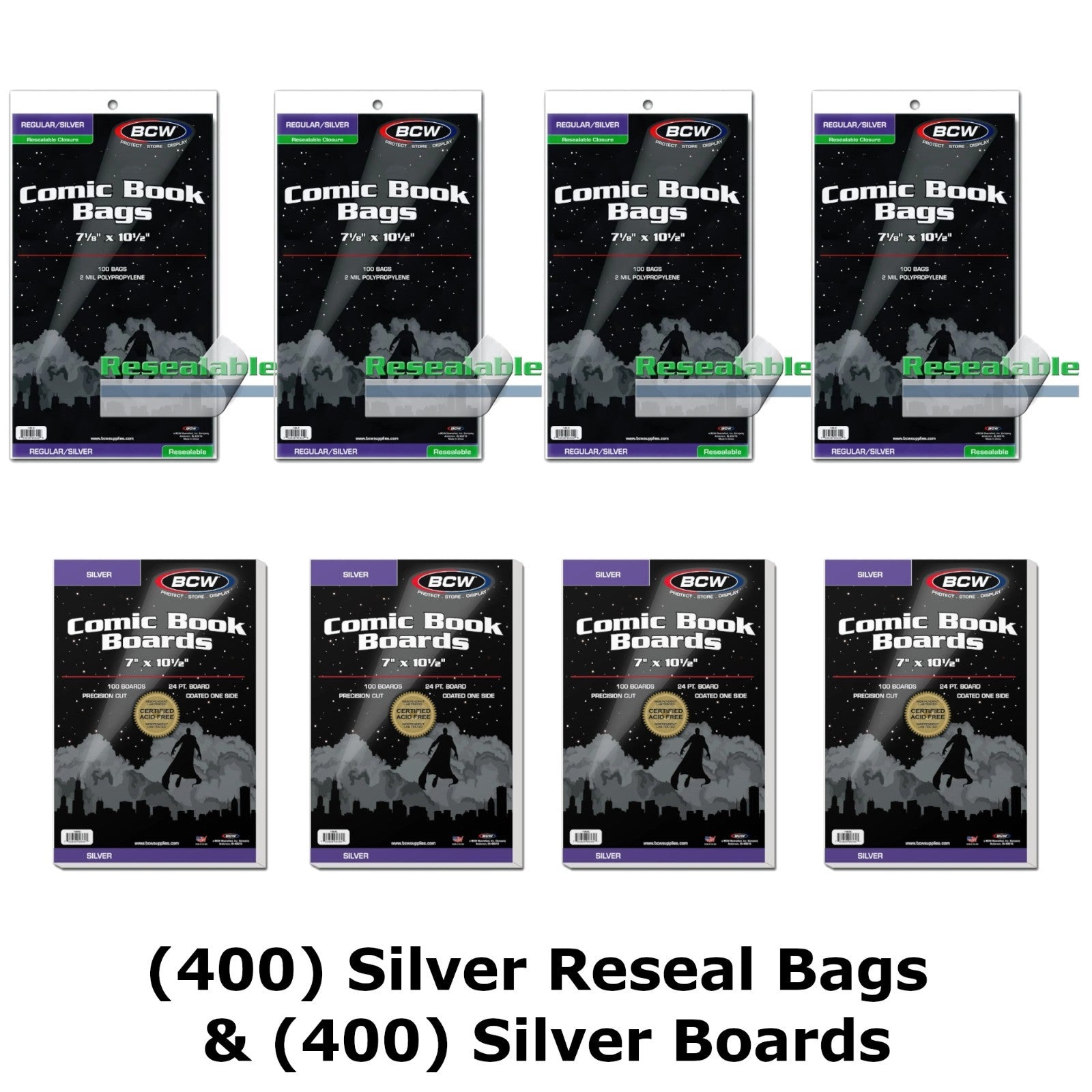 BCW - Resealable Silver Comic Bags & Silver Comic Boards - Multiple Quantities