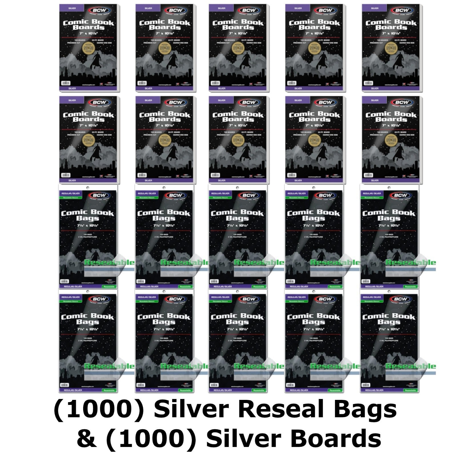 BCW - Resealable Silver Comic Bags & Silver Comic Boards - Multiple Quantities