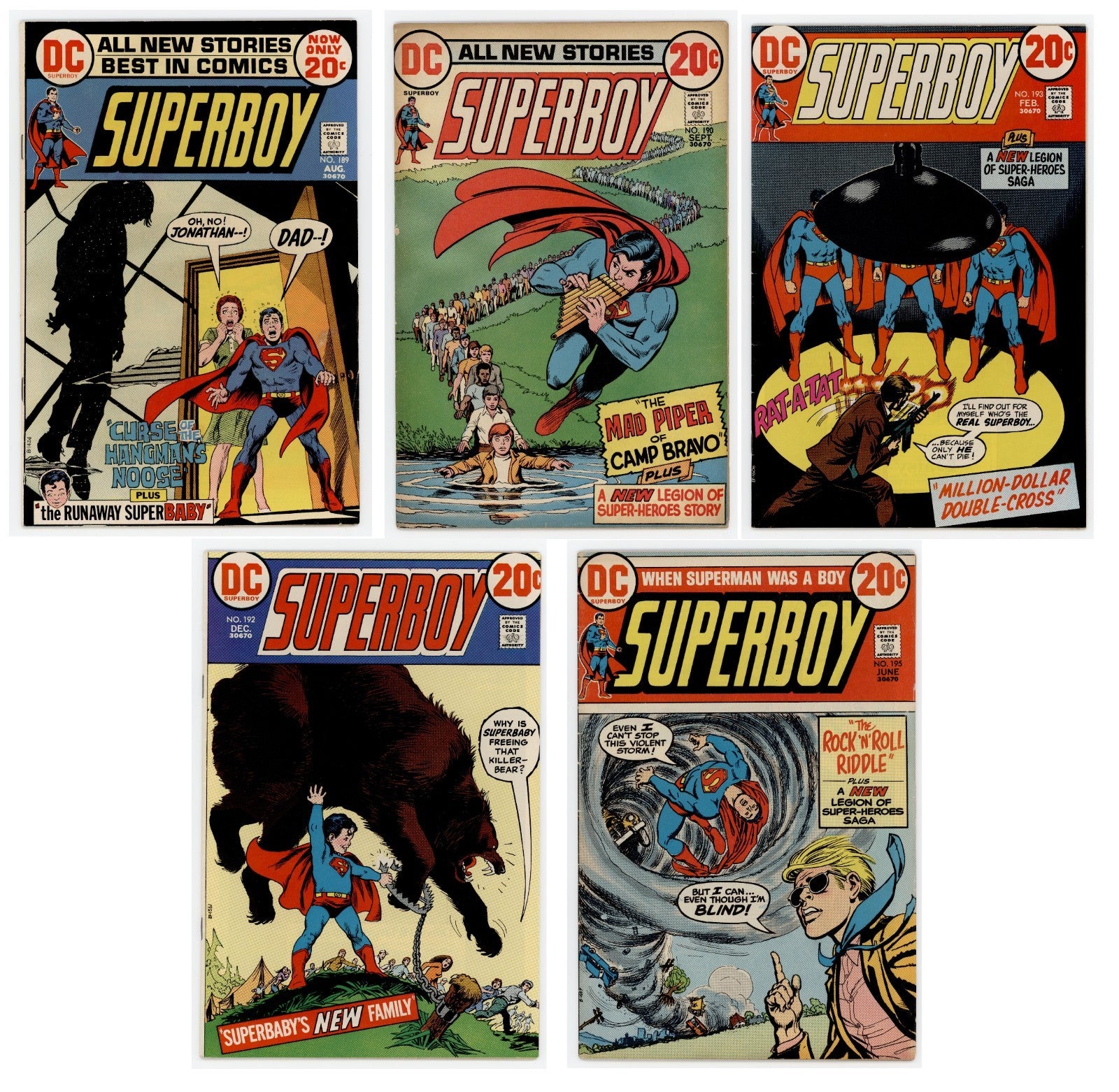 Superboy DC Comic LOT x5 - #189 #190 #192 #193 #195 FN-VF - 1972-1973