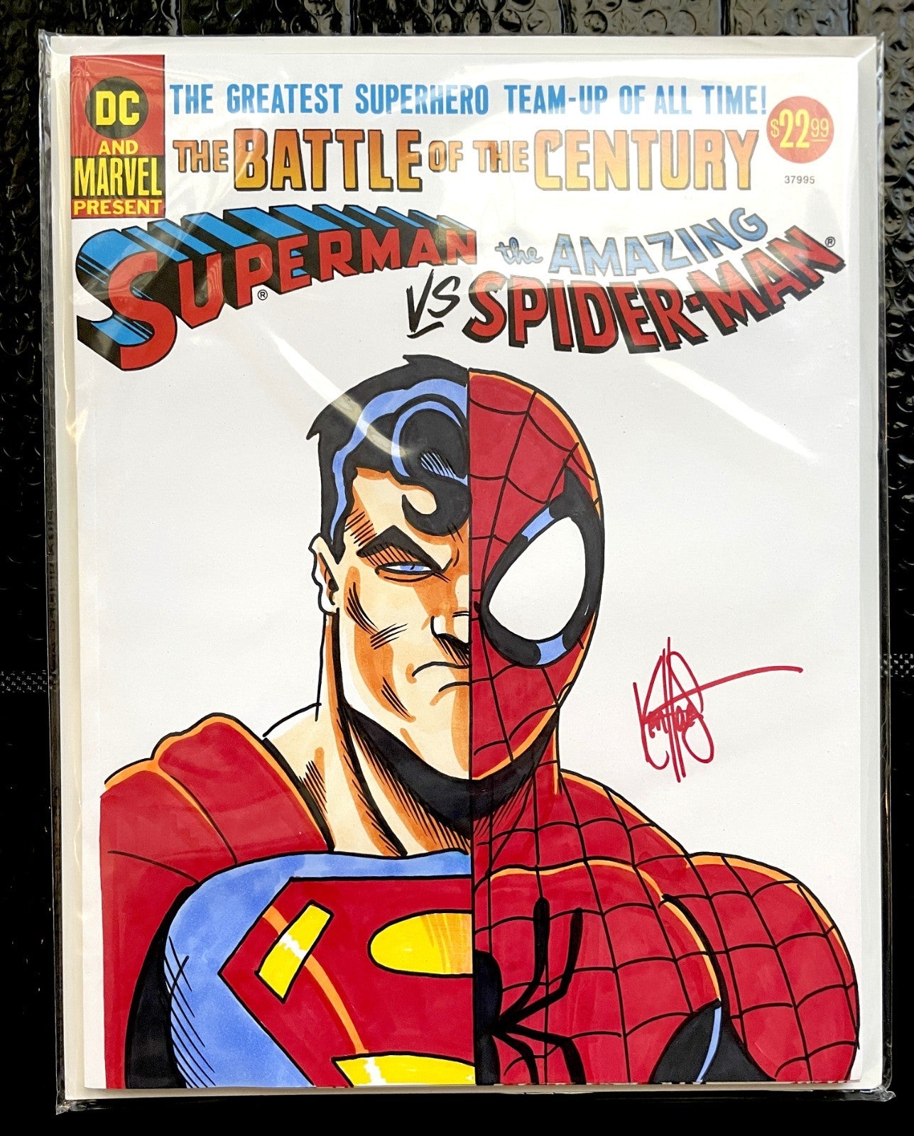 SUPERMAN VS AMAZING SPIDERMAN #1 50TH TREASURY BLANK SIGNED & SKETCH KEN HAESER