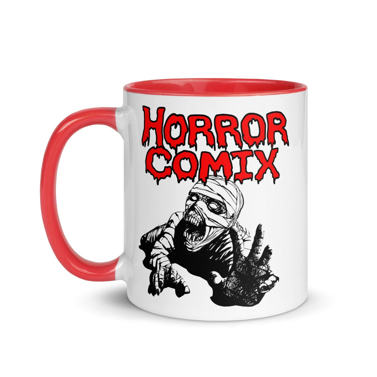 Horror Comix Mummy Mug with Red Handle & Inside - Microwave/Dishwasher Safe