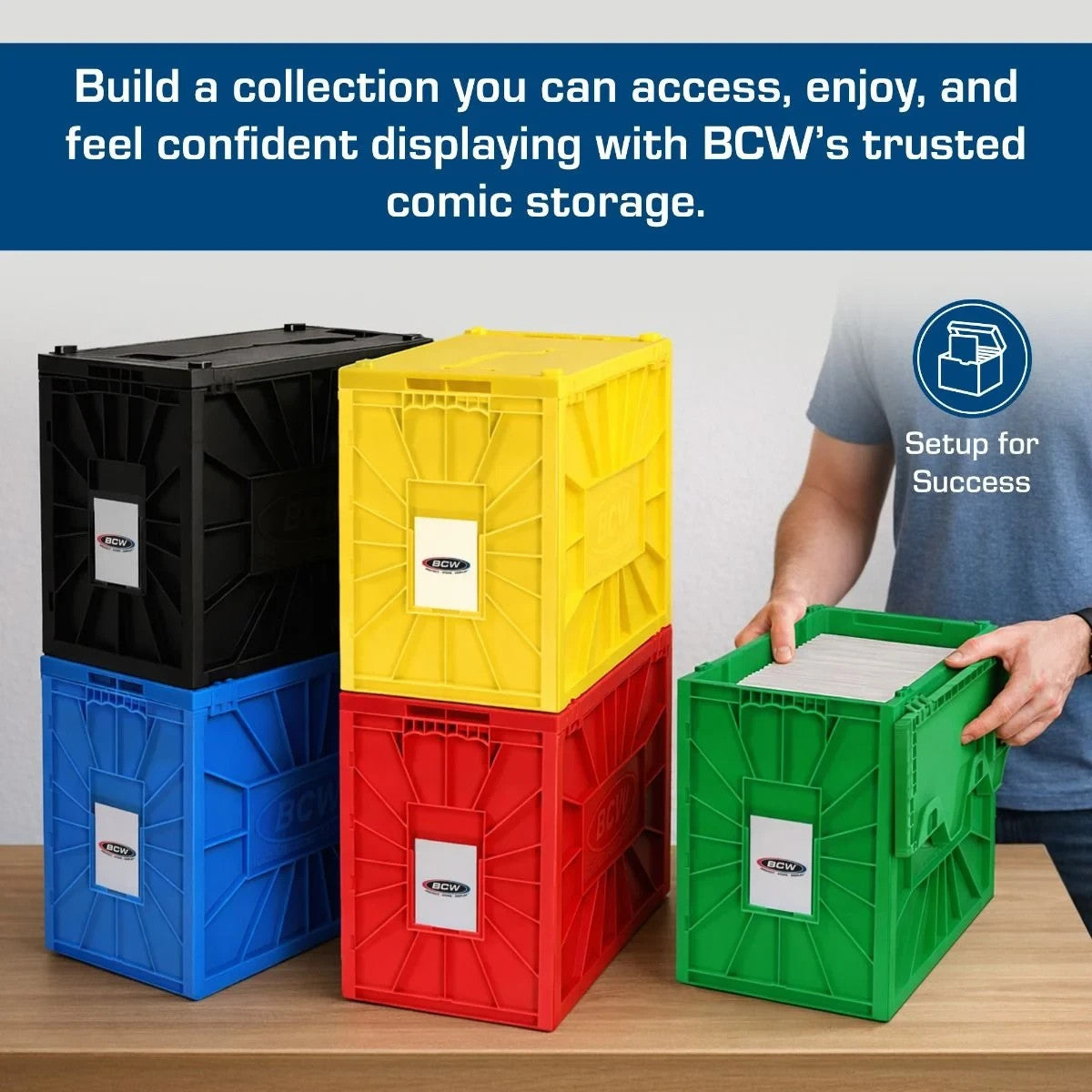 1 Case (5) BCW Blue Short Comic Book Box Bin - Acid Free Heavy Duty Plastic