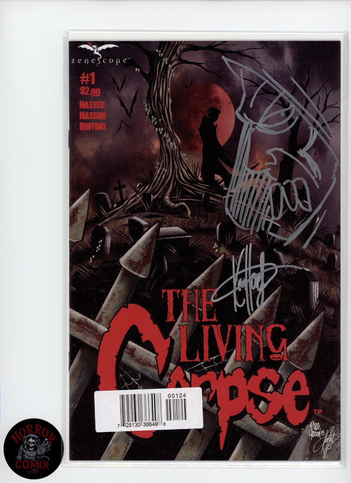 THE LIVING CORPSE #1 SIGNED AND SKETCHED BY KEN HAESER WITH A SILVER HEAD SKETCH