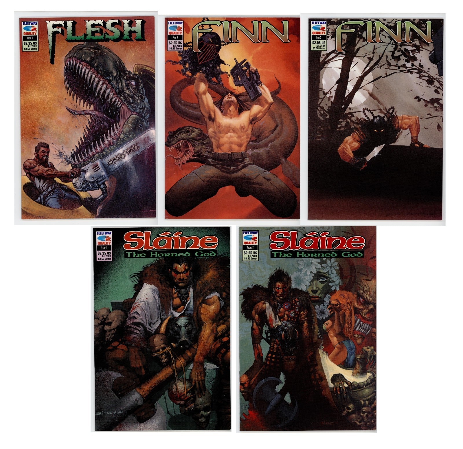 Slaine the Horned God #1 & 2, Flesh #1, Finn #2 & 3 VF-NM x5 Comic Lot 1990