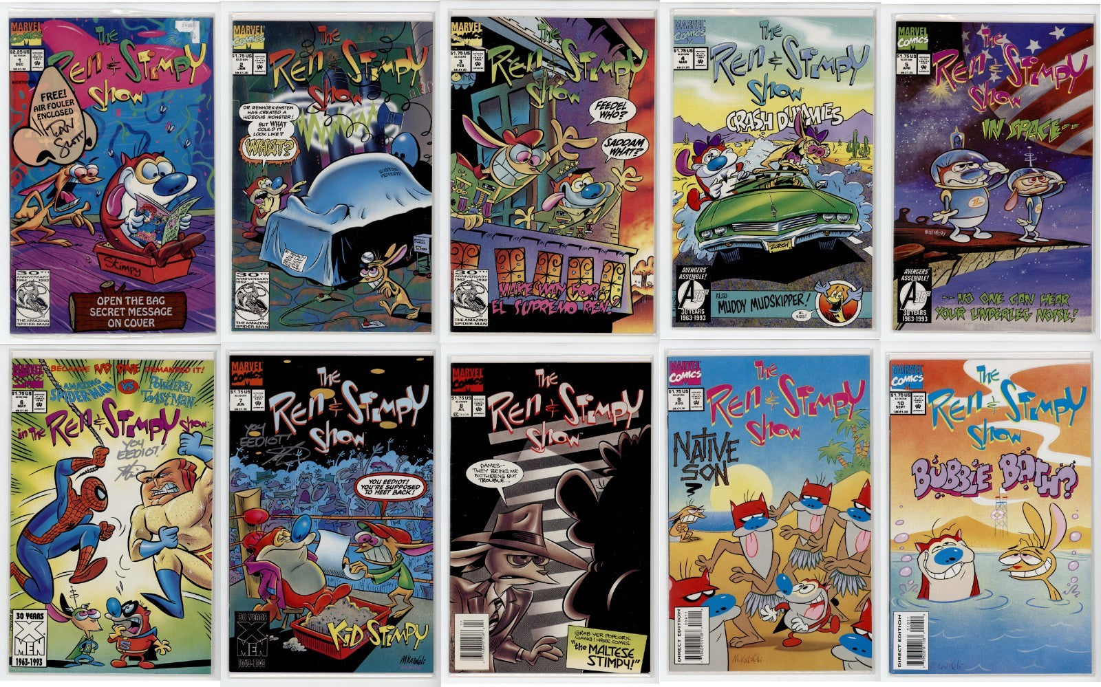 Ren And Stimpy Show Marvel Comic #1 - 10 Lot - 1, 6 & 7 SIGNED