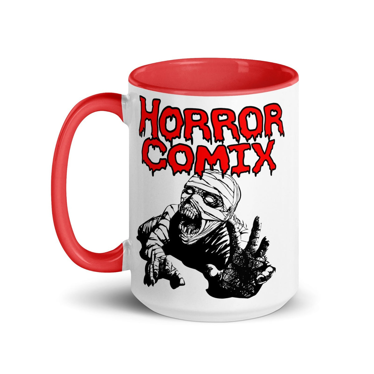 Horror Comix Mummy Mug with Red Handle & Inside - Microwave/Dishwasher Safe