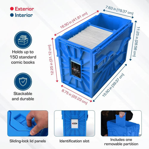 1 Case (5) BCW Blue Short Comic Book Box Bin - Acid Free Heavy Duty Plastic