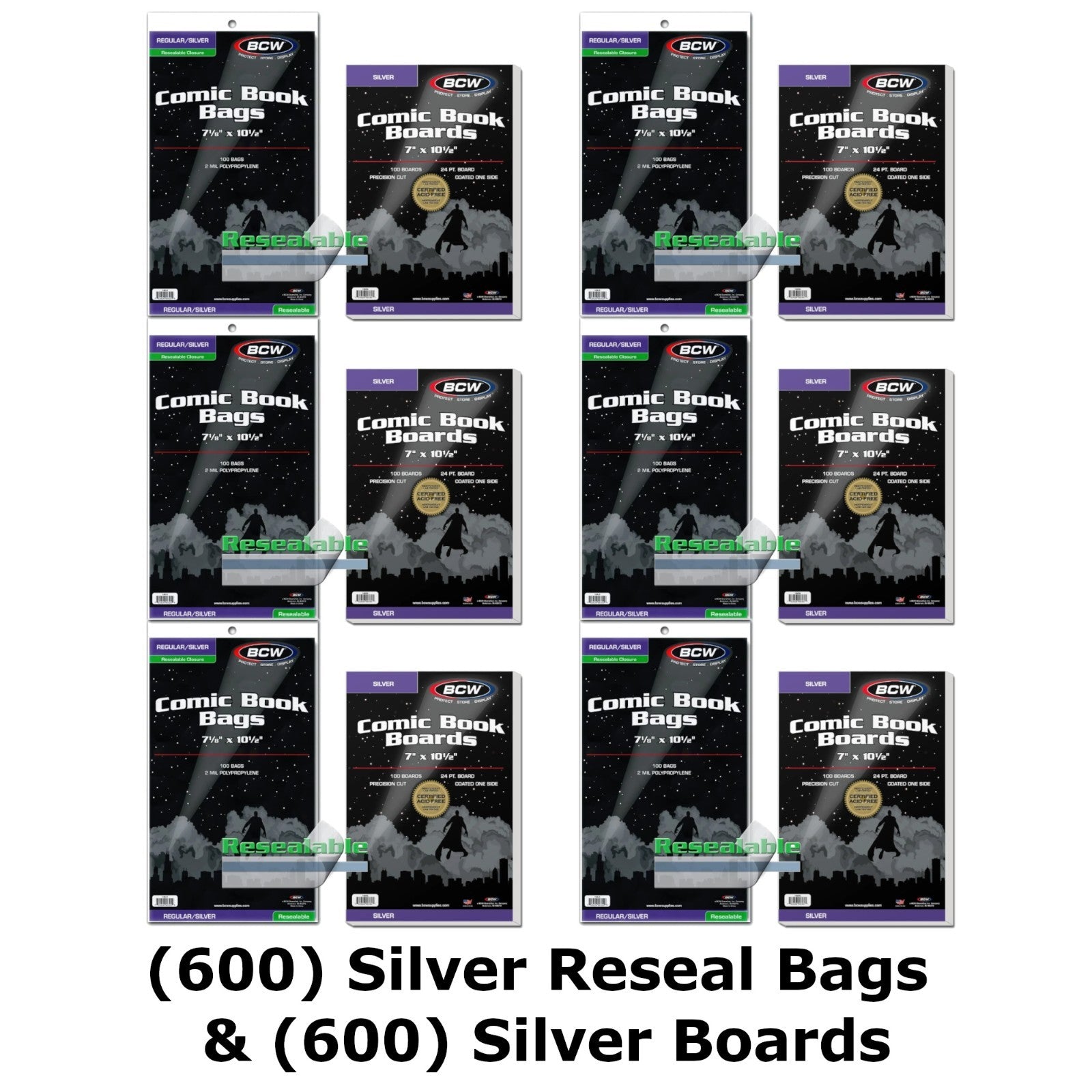 BCW - Resealable Silver Comic Bags & Silver Comic Boards - Multiple Quantities