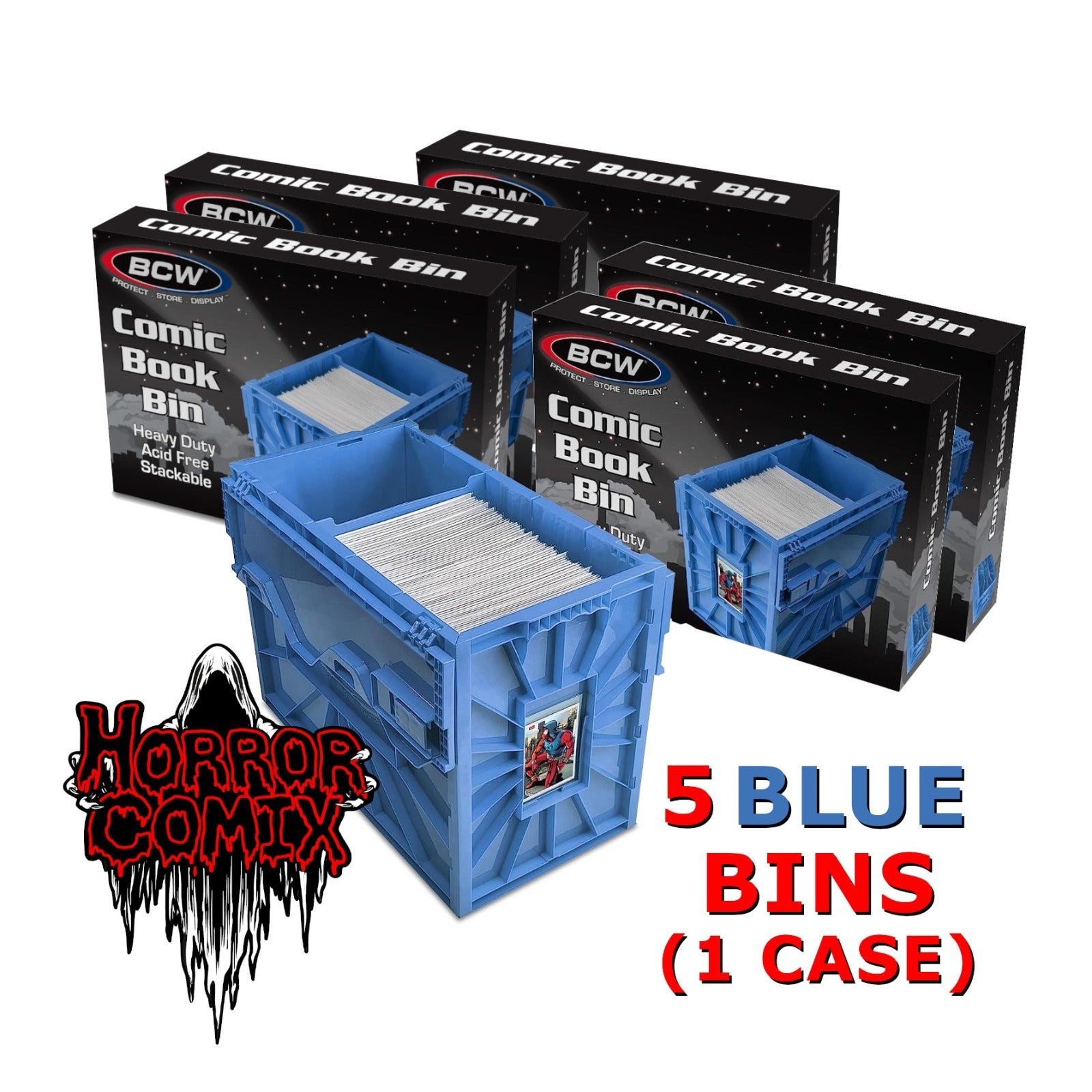 1 Case (5) BCW Blue Short Comic Book Box Bin - Acid Free Heavy Duty Plastic
