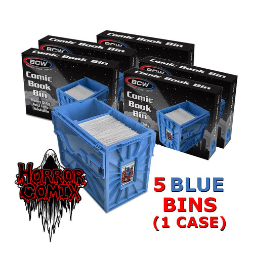 1 Case (5) BCW Blue Short Comic Book Box Bin - Acid Free Heavy Duty Plastic