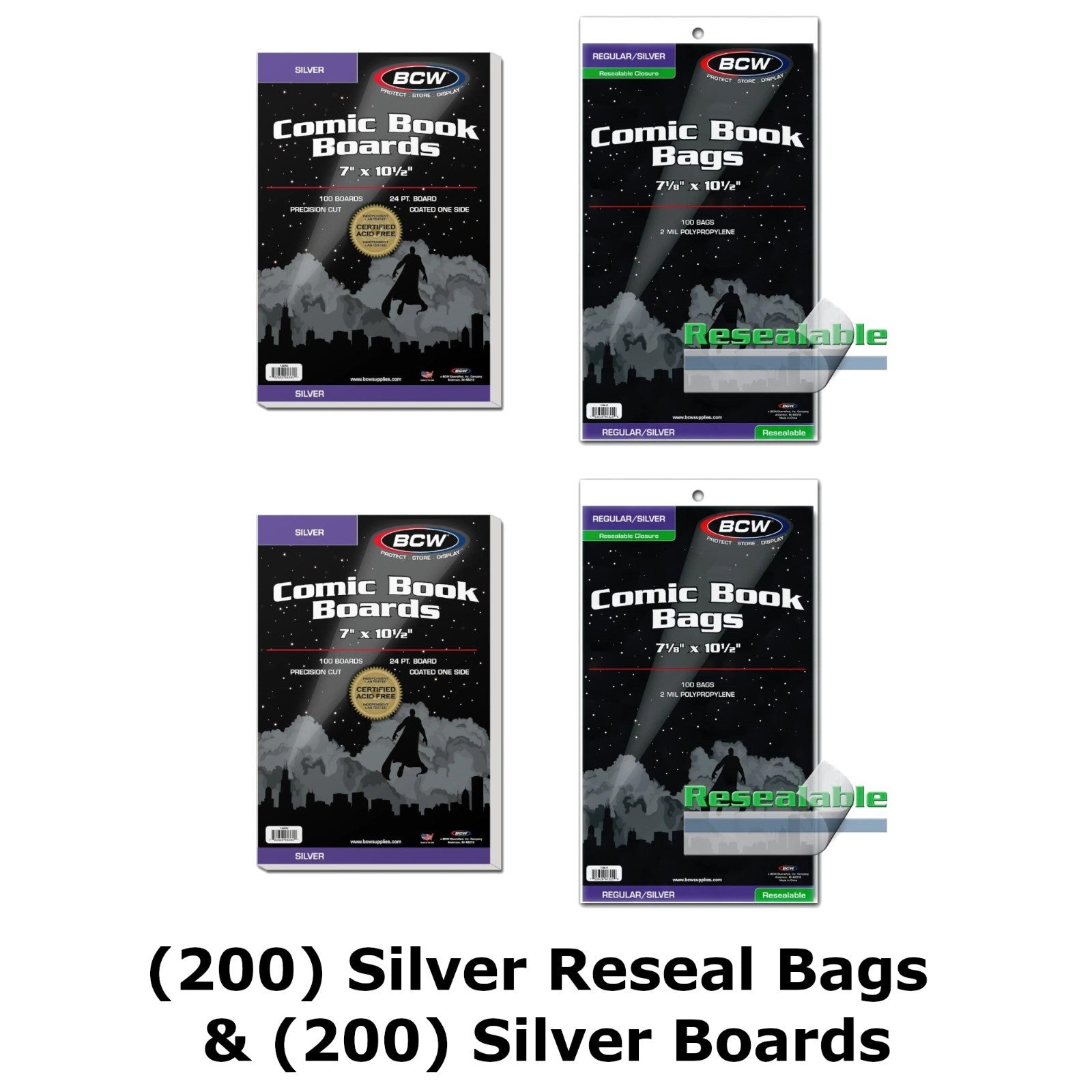 BCW - Resealable Silver Comic Bags & Silver Comic Boards - Multiple Quantities