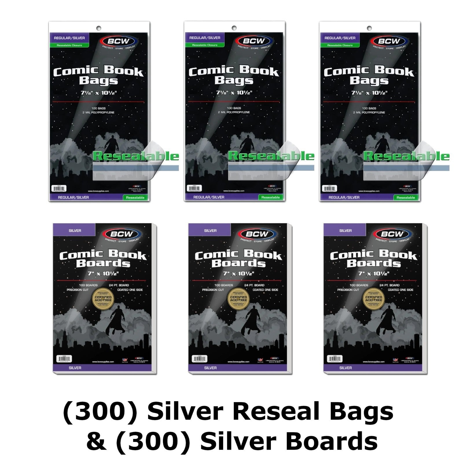 BCW - Resealable Silver Comic Bags & Silver Comic Boards - Multiple Quantities