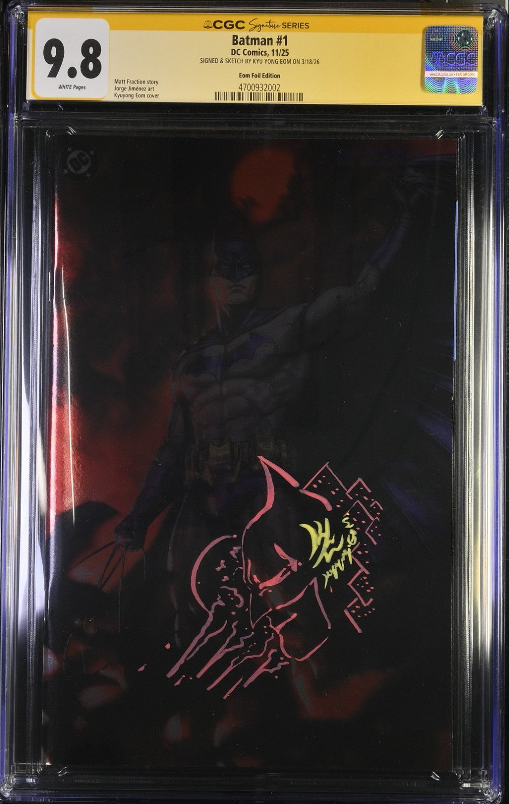 Batman #1 Kyuyong EOM Foil Edition 11/25 CGC SS 9.8 Signed & Sketch by EOM