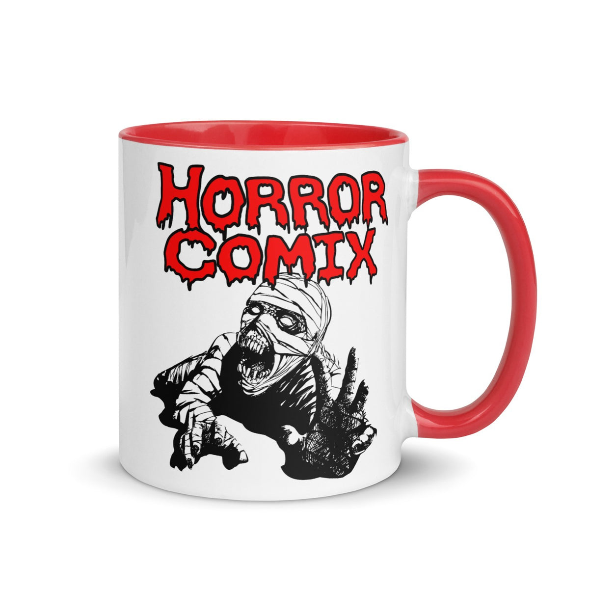 Horror Comix Mummy Mug with Red Handle & Inside - Microwave/Dishwasher Safe
